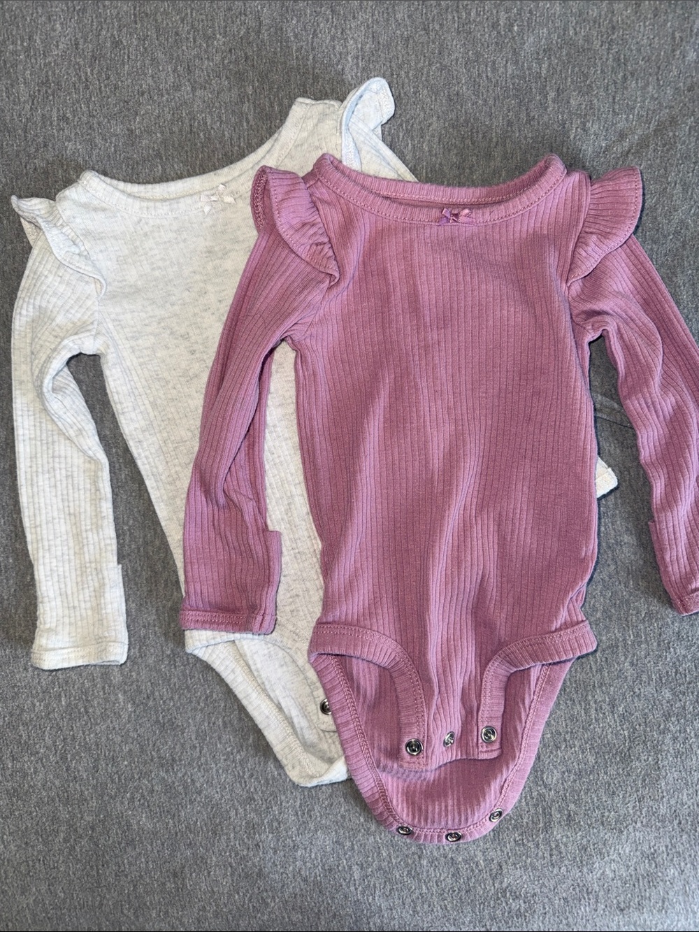 Carter's Ribbed Long-Sleeve Onesie Set - Mauve Pink & Light Gray